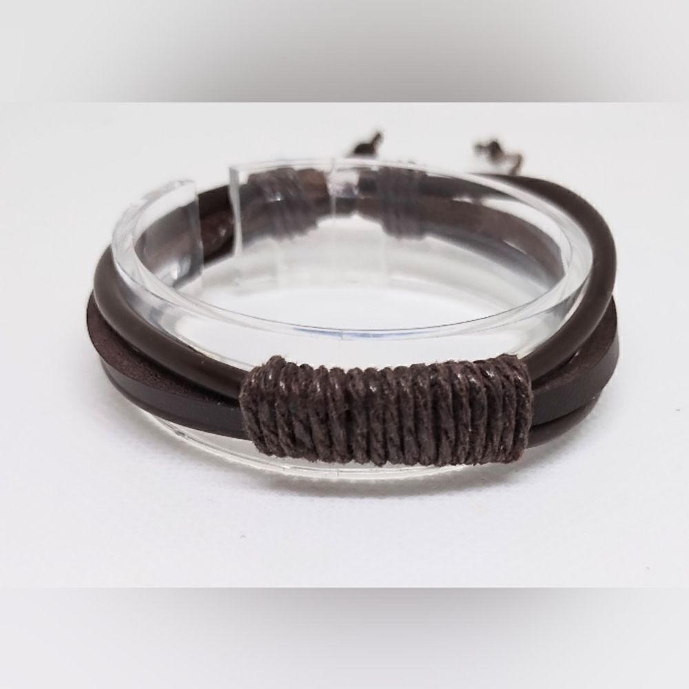 Men's bracelet‎ leather layered brown new e7